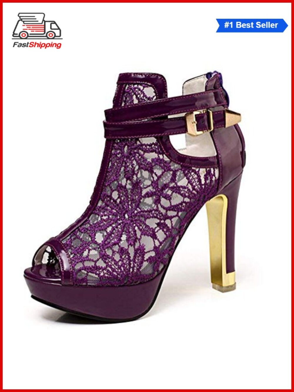 Synthetic Faux Leather Ankle Booties Open Toe High Heel Buckle